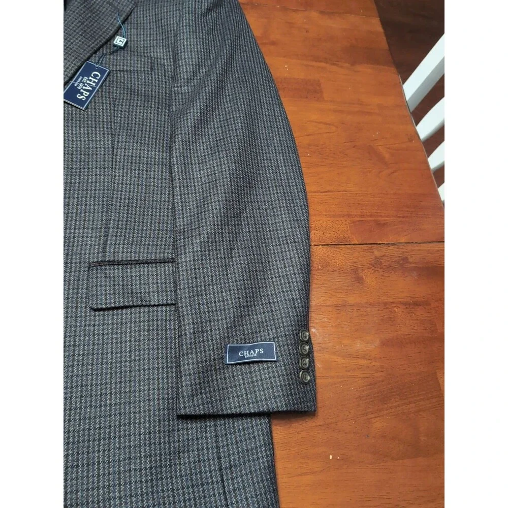 CHAPS SPORT COAT MEN'S 42L NAVY BLUE Lambswool Houndstooth 2 Button Blazer